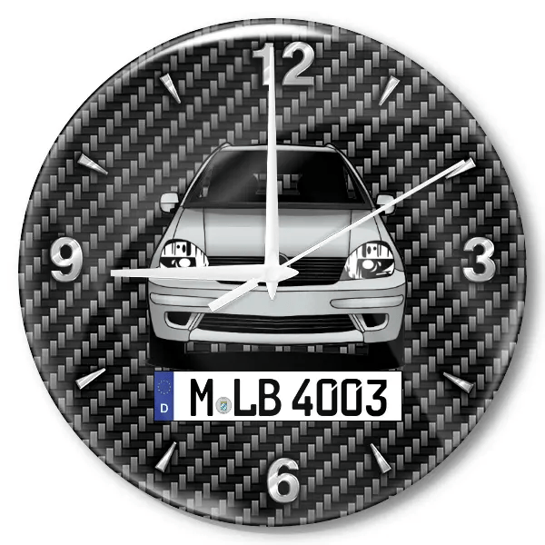 W 414 Vaneo Wanduhr personalisiert mit Auto u. Kennzeichen! M, Carbon Design