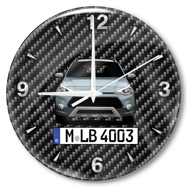 i20 Wanduhr personalisiert mit Auto u. Kennzeichen! M, Carbon Design