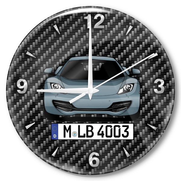 MP4-12C Wanduhr personalisiert mit Auto u. Kennzeichen! M, Carbon Design