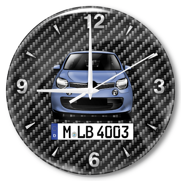 Twingo GT Wanduhr personalisiert mit Auto u. Kennzeichen! M, Carbon Design