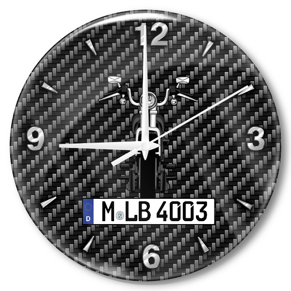 Springer Softail Wanduhr personalisiert mit Motorrad u. Kennzeichen! M, Carbon Design