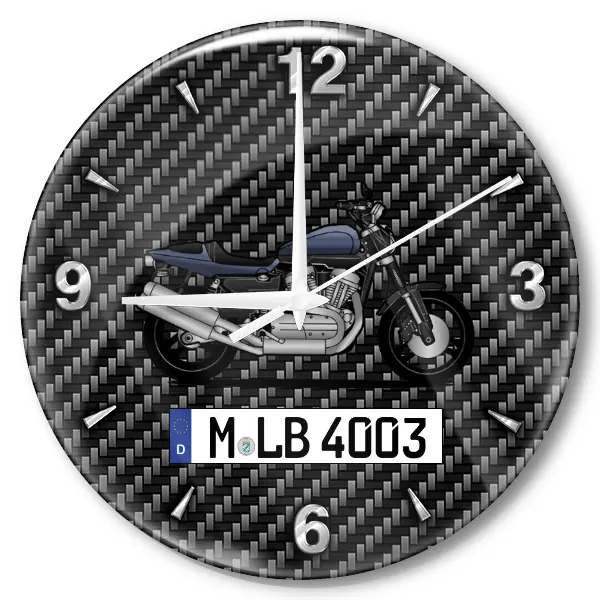 XR1200 Wanduhr personalisiert mit Motorrad u. Kennzeichen! M, Carbon Design