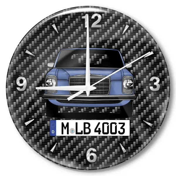 W 114 Limousine Wanduhr personalisiert mit Auto u. Kennzeichen! M, Carbon Design