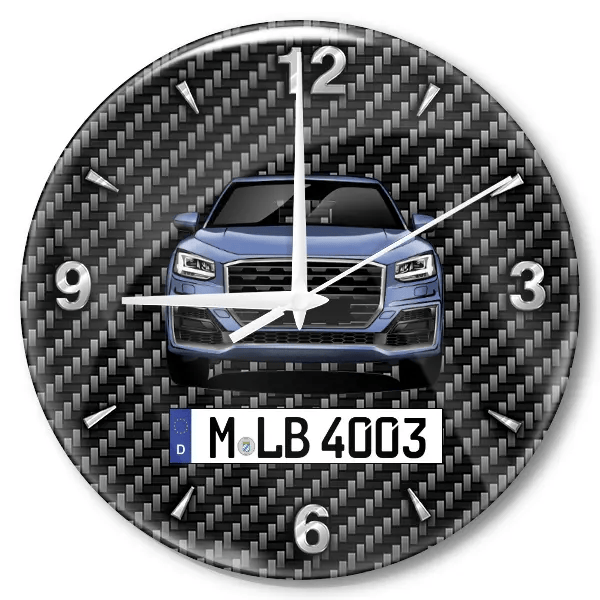 Q2 Wanduhr personalisiert mit Auto u. Kennzeichen! M, Carbon Design