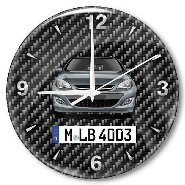 Astra Limousine Wanduhr personalisiert mit Auto u. Kennzeichen! M, Carbon Design