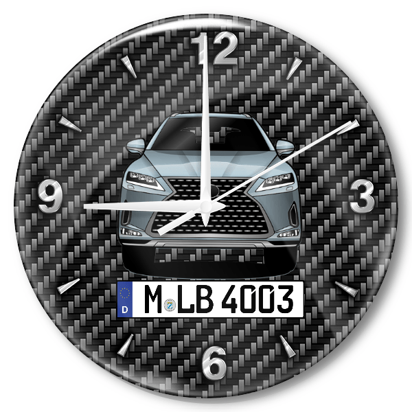 RX Wanduhr personalisiert mit Auto u. Kennzeichen! M, Carbon Design