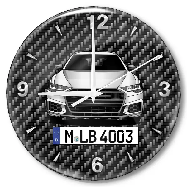 S6 Avant Wanduhr personalisiert mit Auto u. Kennzeichen! M, Carbon Design