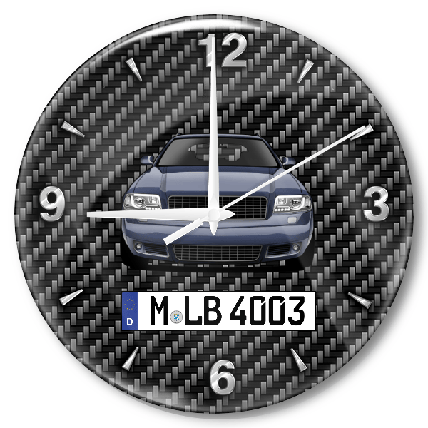 S6 Avant Wanduhr personalisiert mit Auto u. Kennzeichen! M, Carbon Design