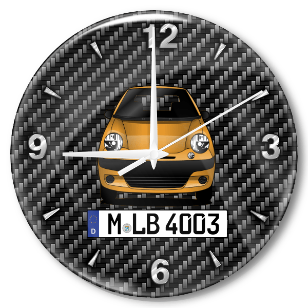 Matiz Wanduhr personalisiert mit Auto u. Kennzeichen! M, Carbon Design