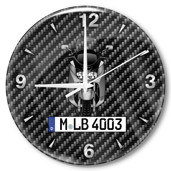 Burgman Wanduhr personalisiert mit Motorrad u. Kennzeichen! M, Carbon Design