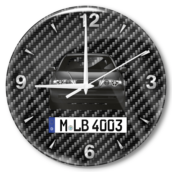 3er Reihe Compact Wanduhr personalisiert mit Auto u. Kennzeichen! M, Carbon Design