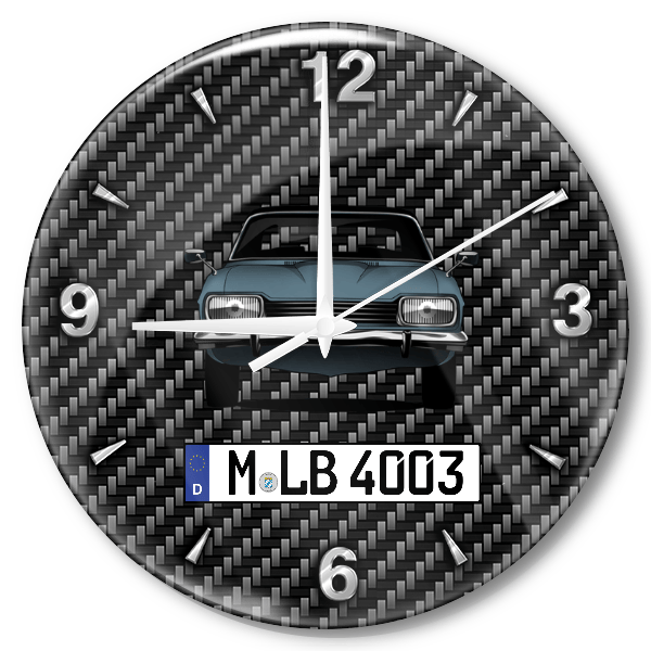 Capri Wanduhr personalisiert mit Auto u. Kennzeichen! M, Carbon Design