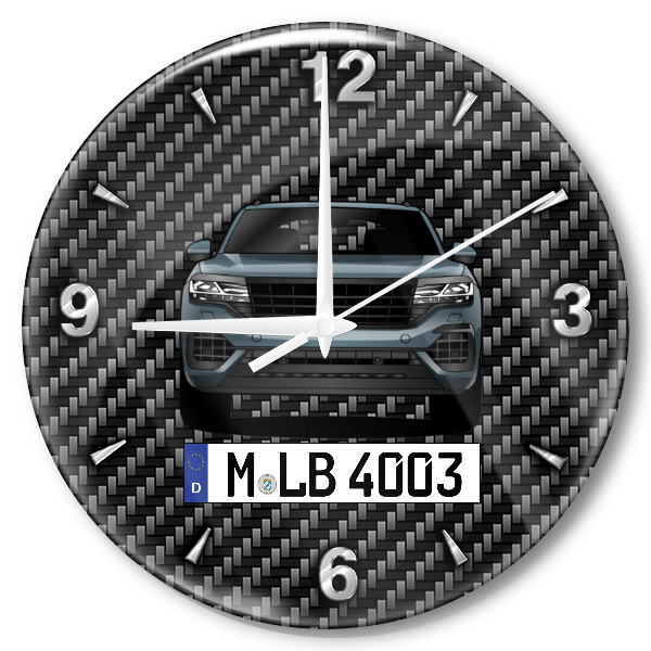 Touareg R Wanduhr personalisiert mit Auto u. Kennzeichen! M, Carbon Design