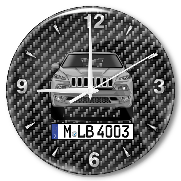 Cherokee Wanduhr personalisiert mit Auto u. Kennzeichen! M, Carbon Design