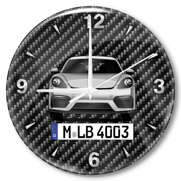 Cayman GT4 Wanduhr personalisiert mit Auto u. Kennzeichen! M, Carbon Design