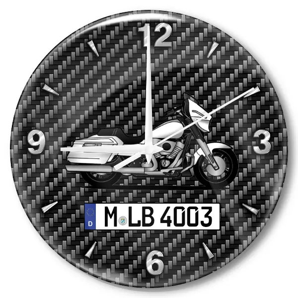 Street Glide Wanduhr personalisiert mit Motorrad u. Kennzeichen! M, Carbon Design
