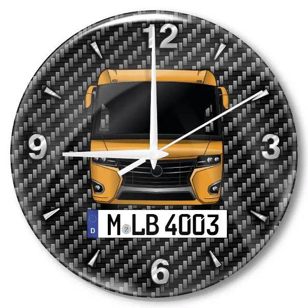 I 7400 Plus Wanduhr personalisiert mit Wohnwagen u. Kennzeichen! M, Carbon Design