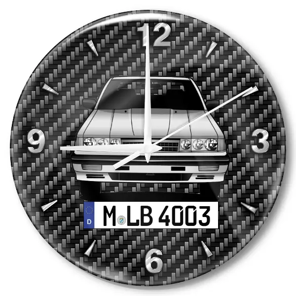 Skyline Wanduhr personalisiert mit Auto u. Kennzeichen! M, Carbon Design
