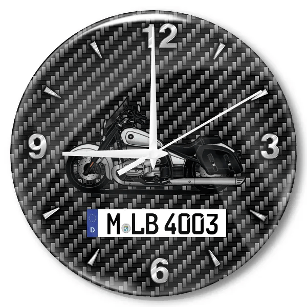 R 18 Classic Wanduhr personalisiert mit Motorrad u. Kennzeichen! M, Carbon Design
