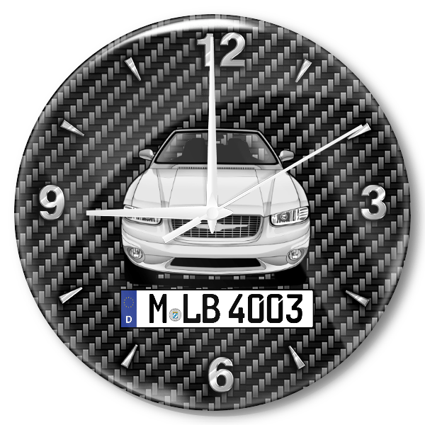 Stratus Cabriolet Wanduhr personalisiert mit Auto u. Kennzeichen! M, Carbon Design