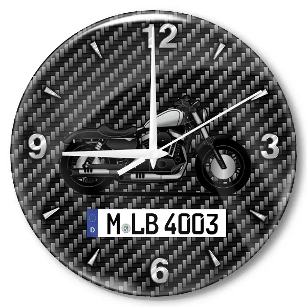 Forty-Eight Wanduhr personalisiert mit Motorrad u. Kennzeichen! M, Carbon Design