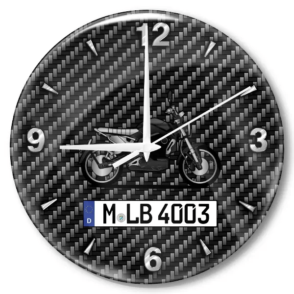 TC Wanduhr personalisiert mit Motorrad u. Kennzeichen! M, Carbon Design