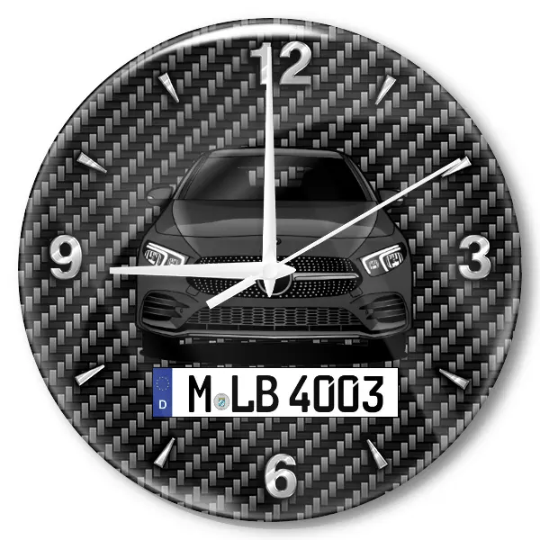 A250 e Wanduhr personalisiert mit Auto u. Kennzeichen! M, Carbon Design