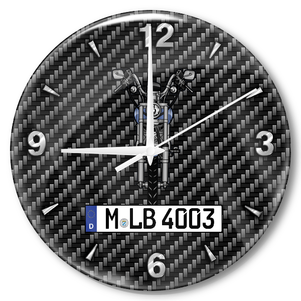 Wide Glide Wanduhr personalisiert mit Motorrad u. Kennzeichen! M, Carbon Design
