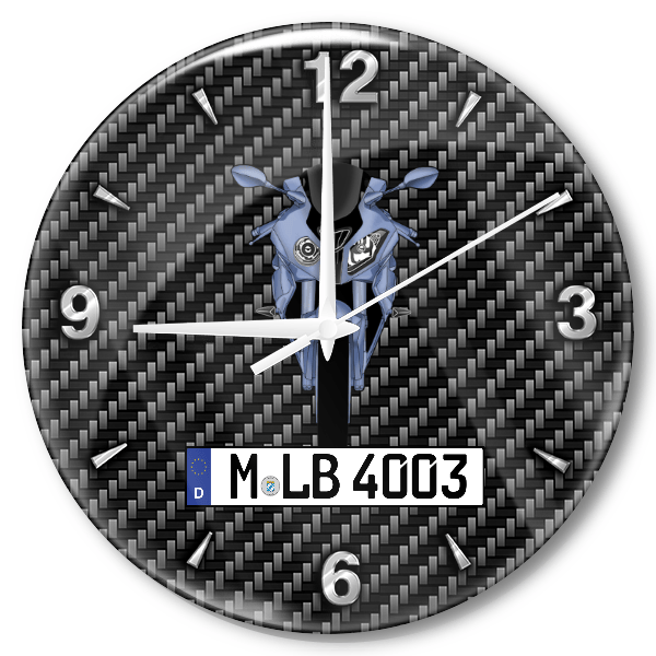 S 1000 R Wanduhr personalisiert mit Motorrad u. Kennzeichen! M, Carbon Design