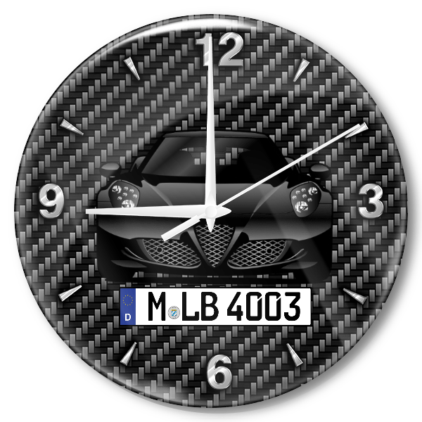 4C Coupe Wanduhr personalisiert mit Auto u. Kennzeichen! M, Carbon Design