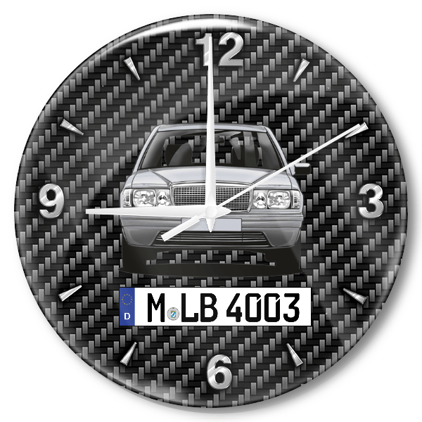 190 E Wanduhr personalisiert mit Auto u. Kennzeichen! M, Carbon Design