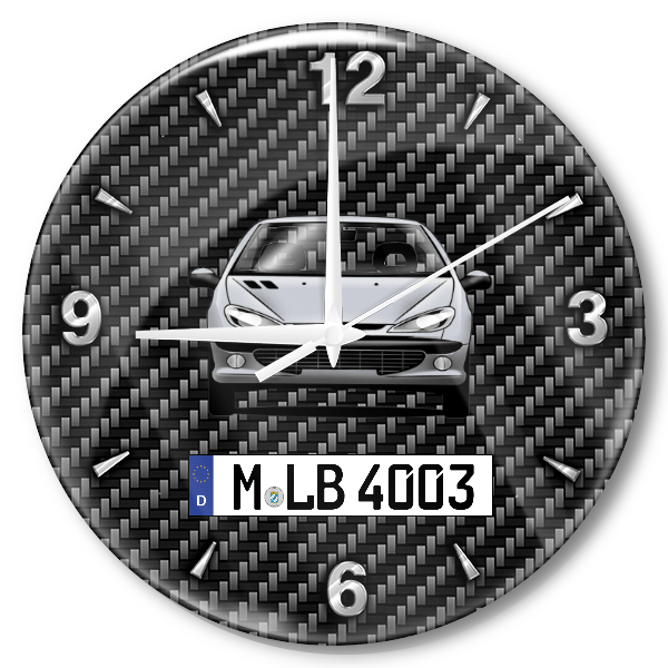 206 Cabriolet Wanduhr personalisiert mit Auto u. Kennzeichen! M, Carbon Design