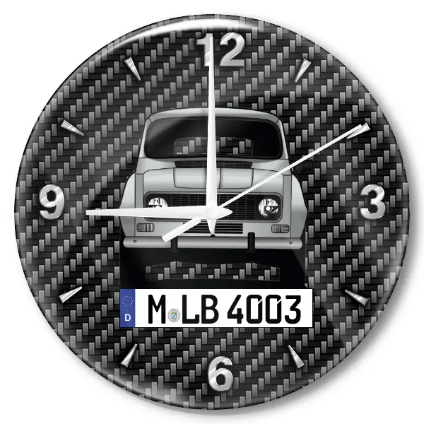 R4 Wanduhr personalisiert mit Auto u. Kennzeichen! M, Carbon Design