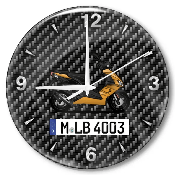 SR 50 Wanduhr personalisiert mit Motorrad u. Kennzeichen! M, Carbon Design