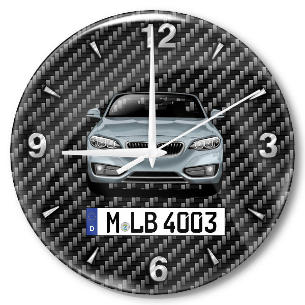 2er Reihe Cabriolet Wanduhr personalisiert mit Auto u. Kennzeichen! M, Carbon Design