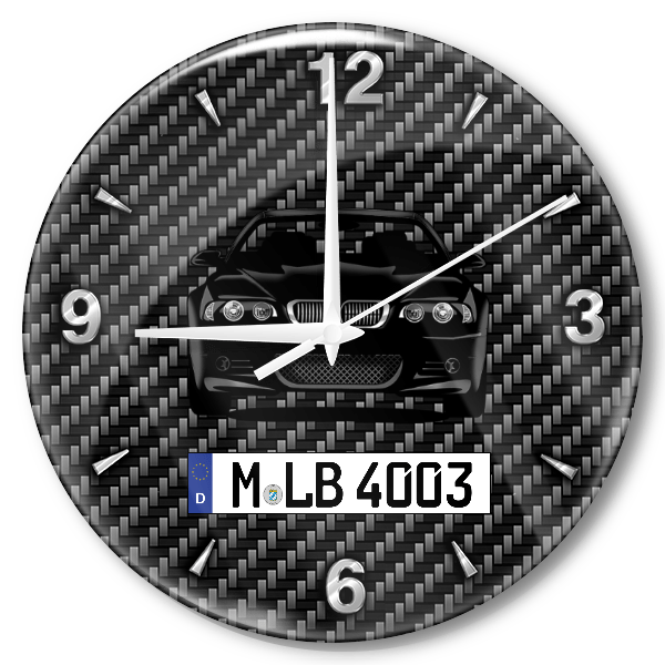 3er Reihe Cabriolet Wanduhr personalisiert mit Auto u. Kennzeichen! M, Carbon Design