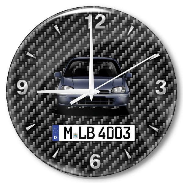 Starlet Wanduhr personalisiert mit Auto u. Kennzeichen! M, Carbon Design