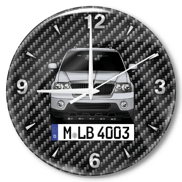 Navigator Wanduhr personalisiert mit Auto u. Kennzeichen! M, Carbon Design