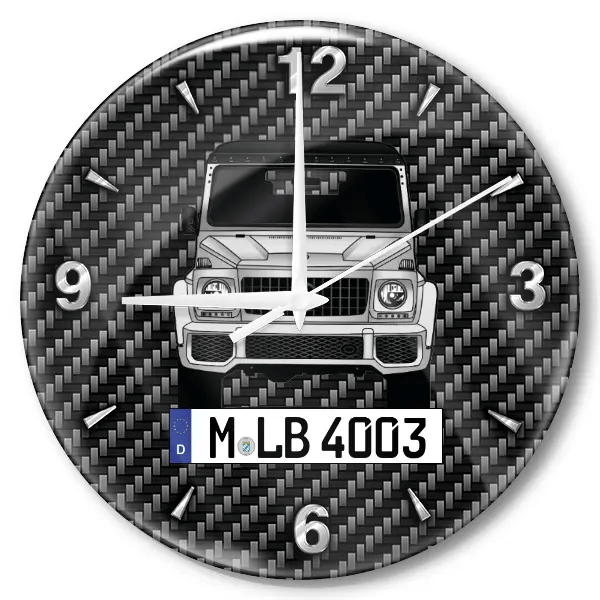 Puch G-Klasse 230 GE Wanduhr personalisiert mit Auto u. Kennzeichen! M, Carbon Design