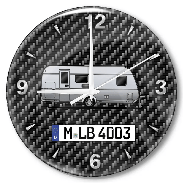 Rossini Finest Edition Wanduhr personalisiert mit Wohnwagen u. Kennzeichen! M, Carbon Design