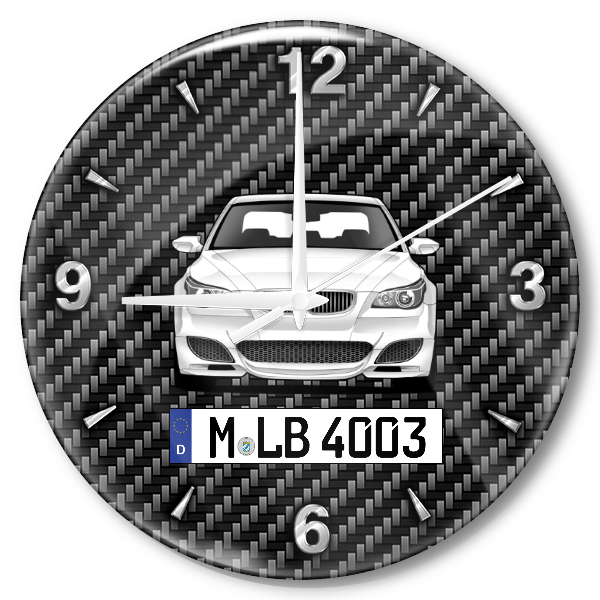 M5 Limousine Wanduhr personalisiert mit Auto u. Kennzeichen! M, Carbon Design