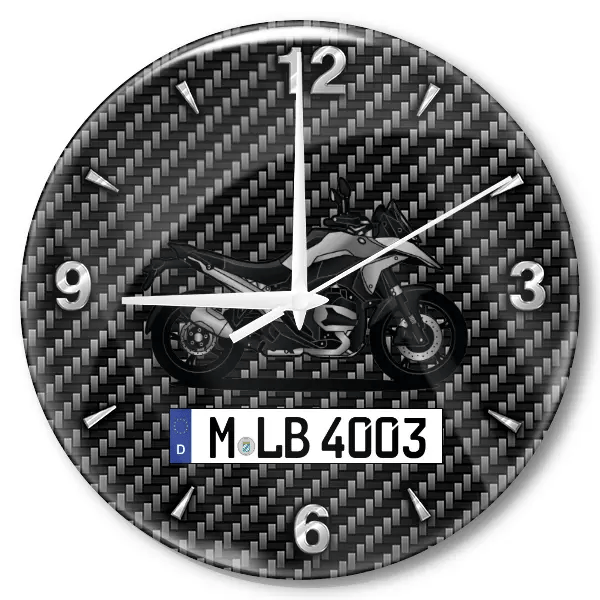 R 1300 GS Wanduhr personalisiert mit Motorrad u. Kennzeichen! M, Carbon Design