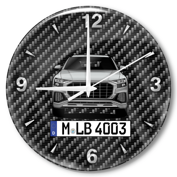 SQ8 Wanduhr personalisiert mit Auto u. Kennzeichen! M, Carbon Design