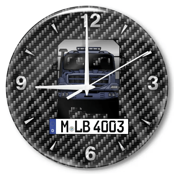 Zetros Wanduhr personalisiert mit LKW u. Kennzeichen! M, Carbon Design
