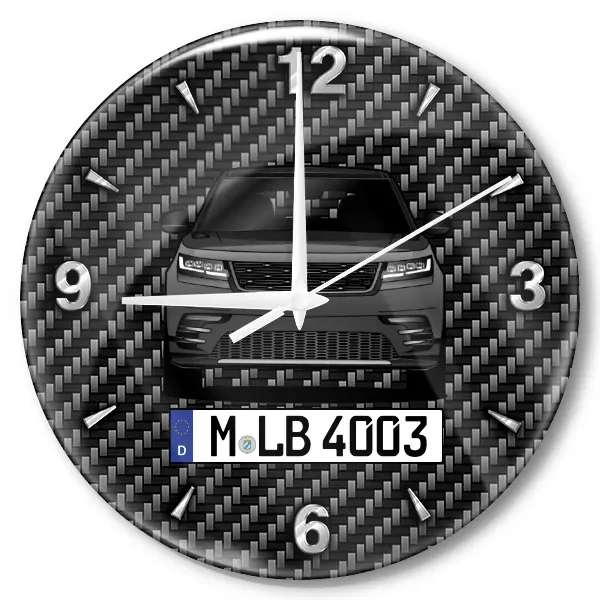 Velar Wanduhr personalisiert mit Auto u. Kennzeichen! M, Carbon Design