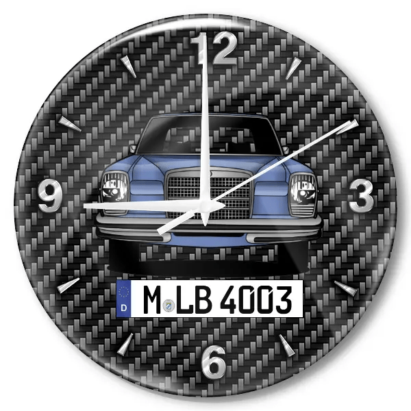 W 114 230 8 Wanduhr personalisiert mit Auto u. Kennzeichen! M, Carbon Design