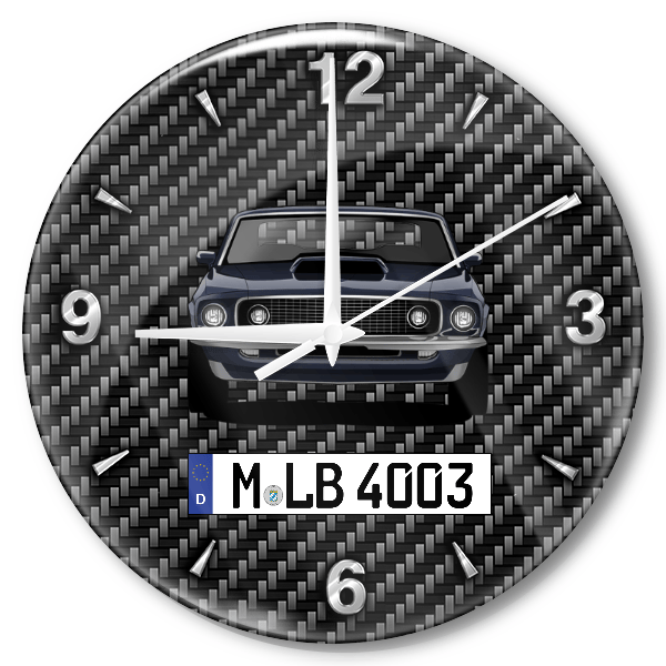 Mustang Boss 429 Wanduhr personalisiert mit Auto u. Kennzeichen! M, Carbon Design
