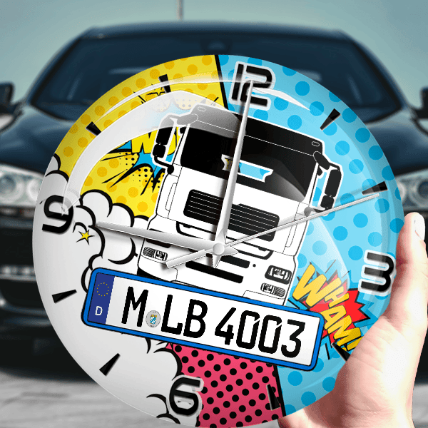 TGA 26.460 Wanduhr personalisiert mit LKW u. Kennzeichen! M, Comic Design 1