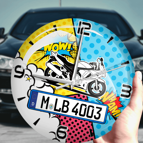 GSX 650 F Wanduhr personalisiert mit Motorrad u. Kennzeichen! M, Comic Design 1
