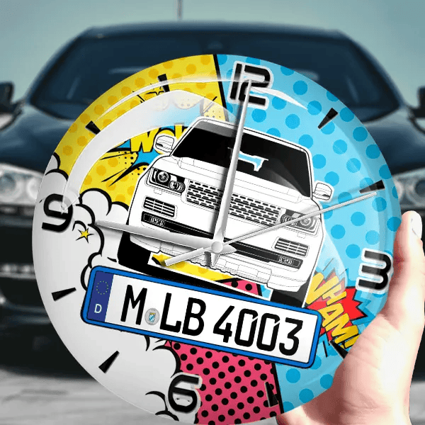 Vogue Wanduhr personalisiert mit Auto u. Kennzeichen! M, Comic Design 1